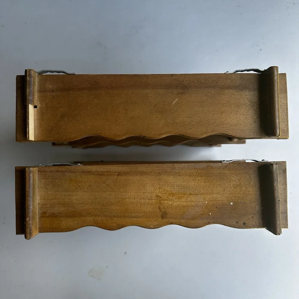 Vintage 1950's Wooden 3 Tier Wall Trinket Shelf Spice Rack Lot Set of 2 Cottage